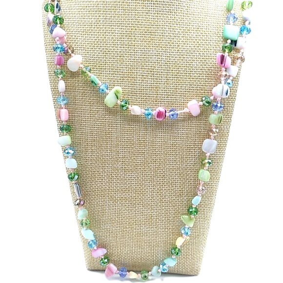 MOP + Faceted Pastel Multi-colored Beaded Necklace - Picture 2 of 15
